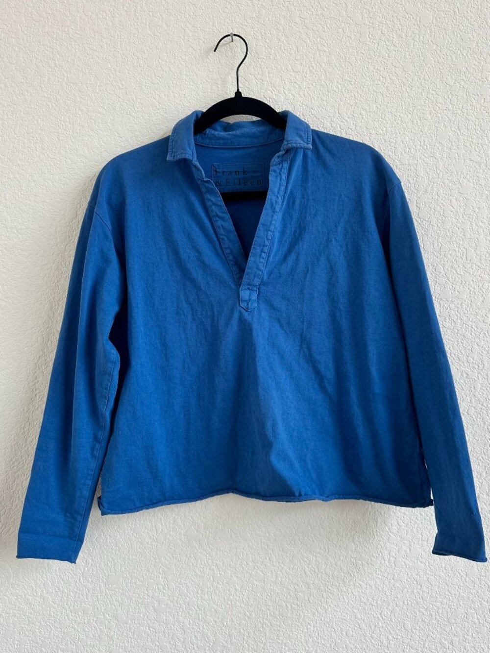 Frank & Eileen Blue Collared Popover Long Sleeve Shirt, XS